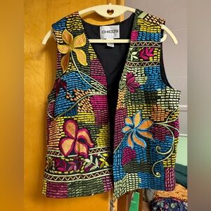Chico's Black Vest with Colorful Embroidery